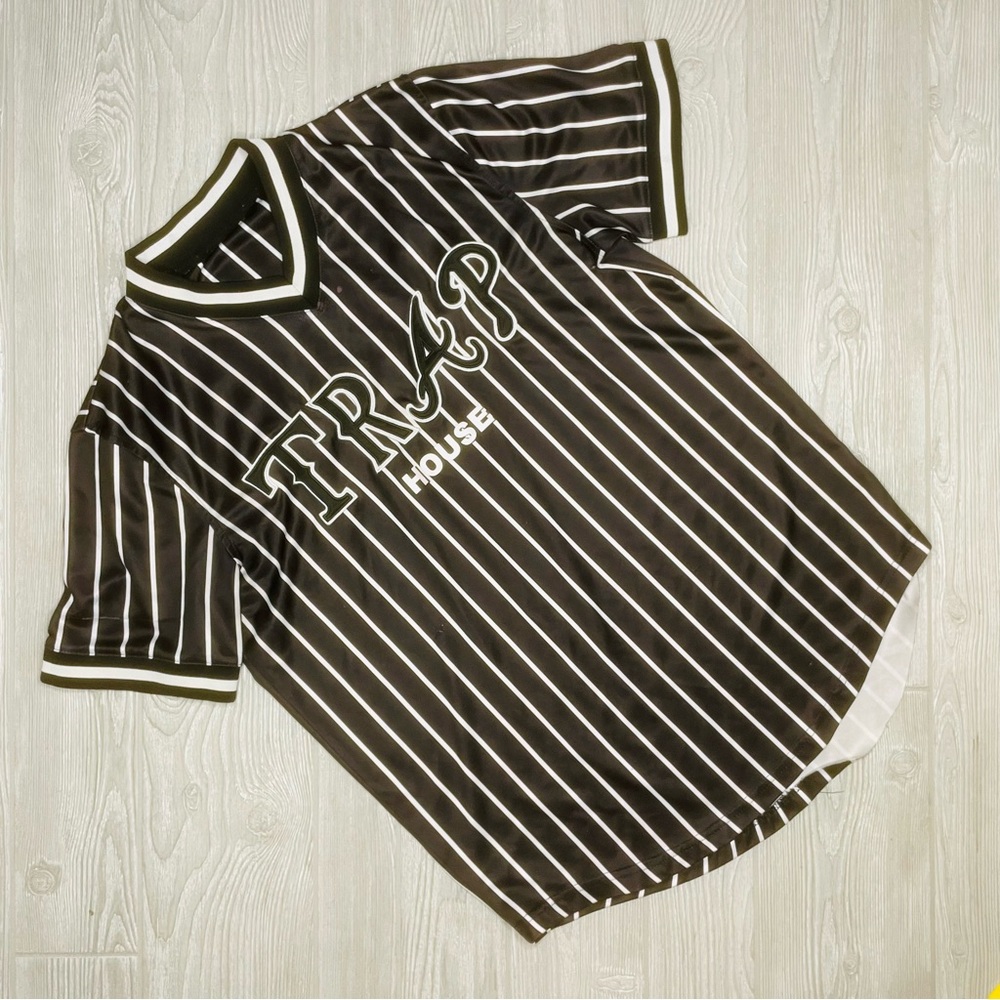 Trap house black and white referee Jersey style short sleeve t shirt 99 LG